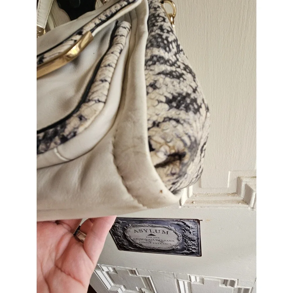 Coach Madison Lindsey Satchel White Leather Python Trim Handbag 27849